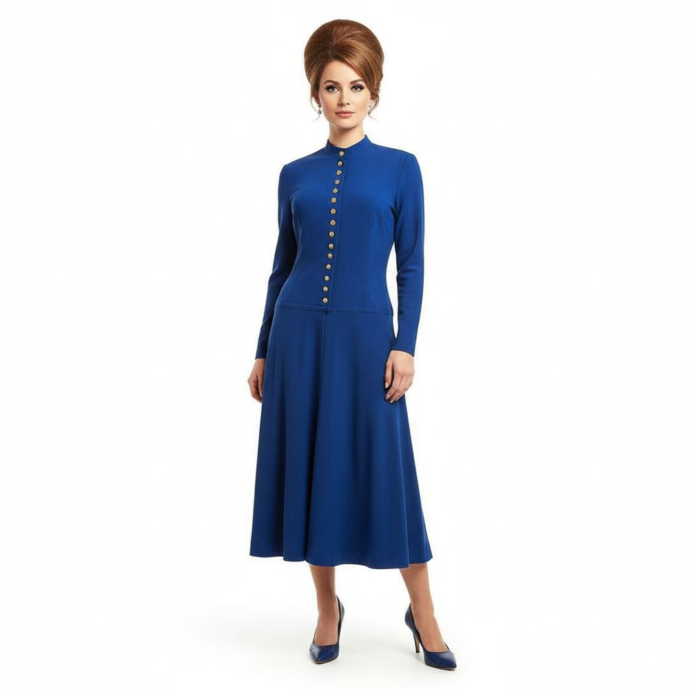 Adele Simpson Vintage Wool Blue Lined Button-Up Dress Size 12